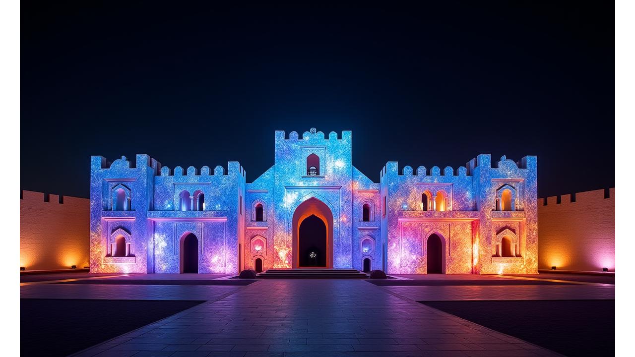 The exterior of Qasr Al Watan illuminated for the Palace in Motion show.